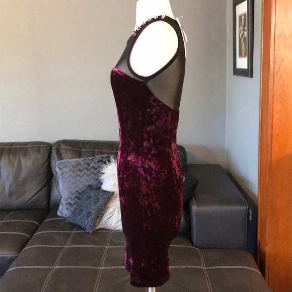 NWT wine blk mesh velvety minidress *SPIKES* S LF - Picture 7 of 8